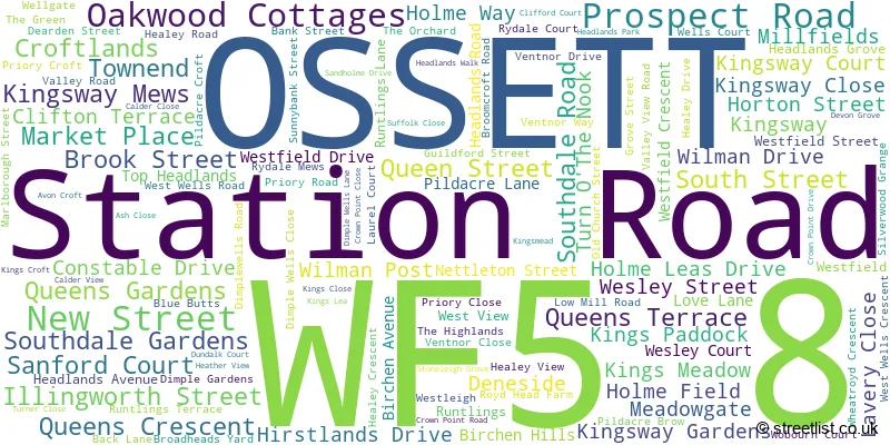 A word cloud for the WF5 8 postcode